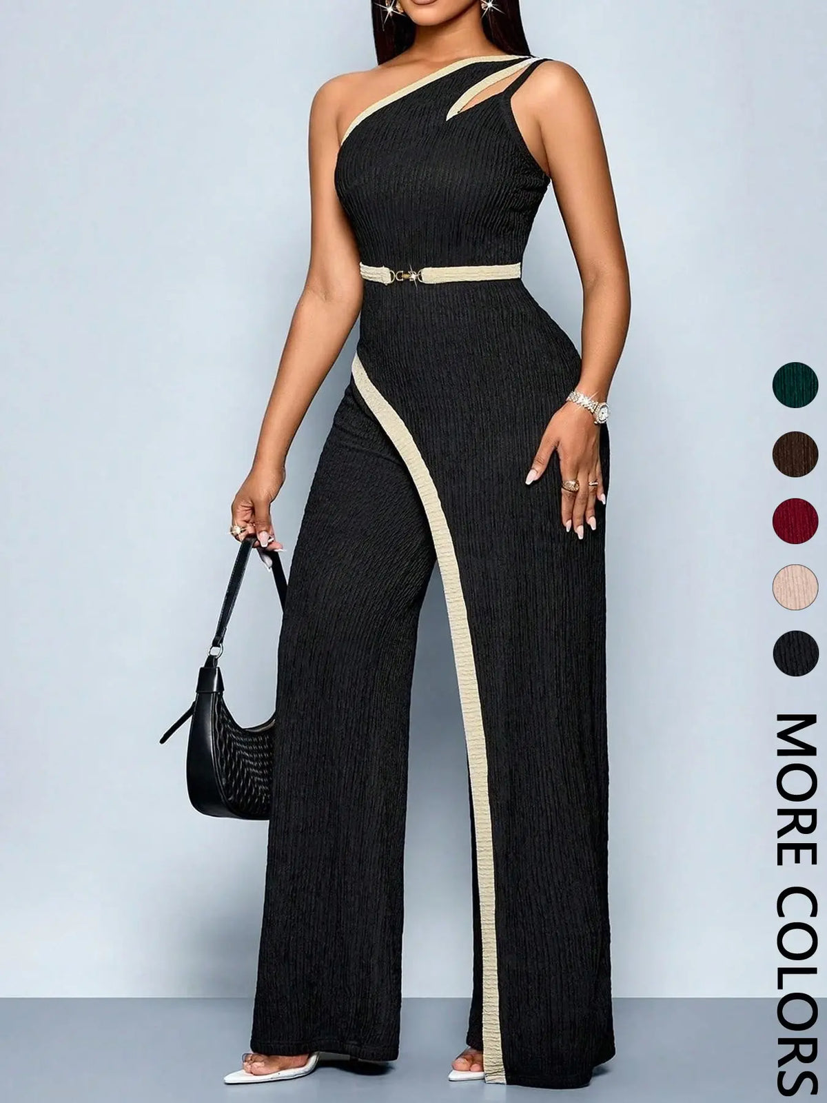 Women's Chic Comfortable Fit Asymmetrical Jumpsuit, Stylish One Shoulder Sleeveless Cut Out Wide Leg Jumpsuit, Perfect for Casual Wear, Cutout, Casual Fashion Jumpsuit