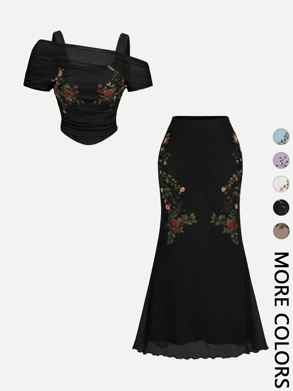 2 Piece Trendy Romantic Fairy Floral Print Off Shoulder Top and Midi Skirt Clothes Set for Women, Figure Flattering for Date, Vacation and Wedding
