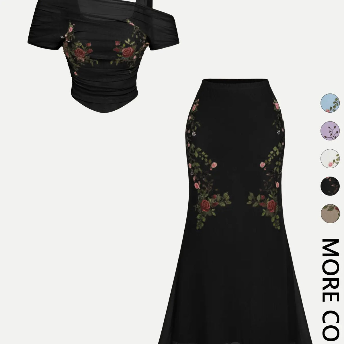 2 Piece Trendy Romantic Fairy Floral Print Off Shoulder Top and Midi Skirt Clothes Set for Women, Figure Flattering for Date, Vacation and Wedding