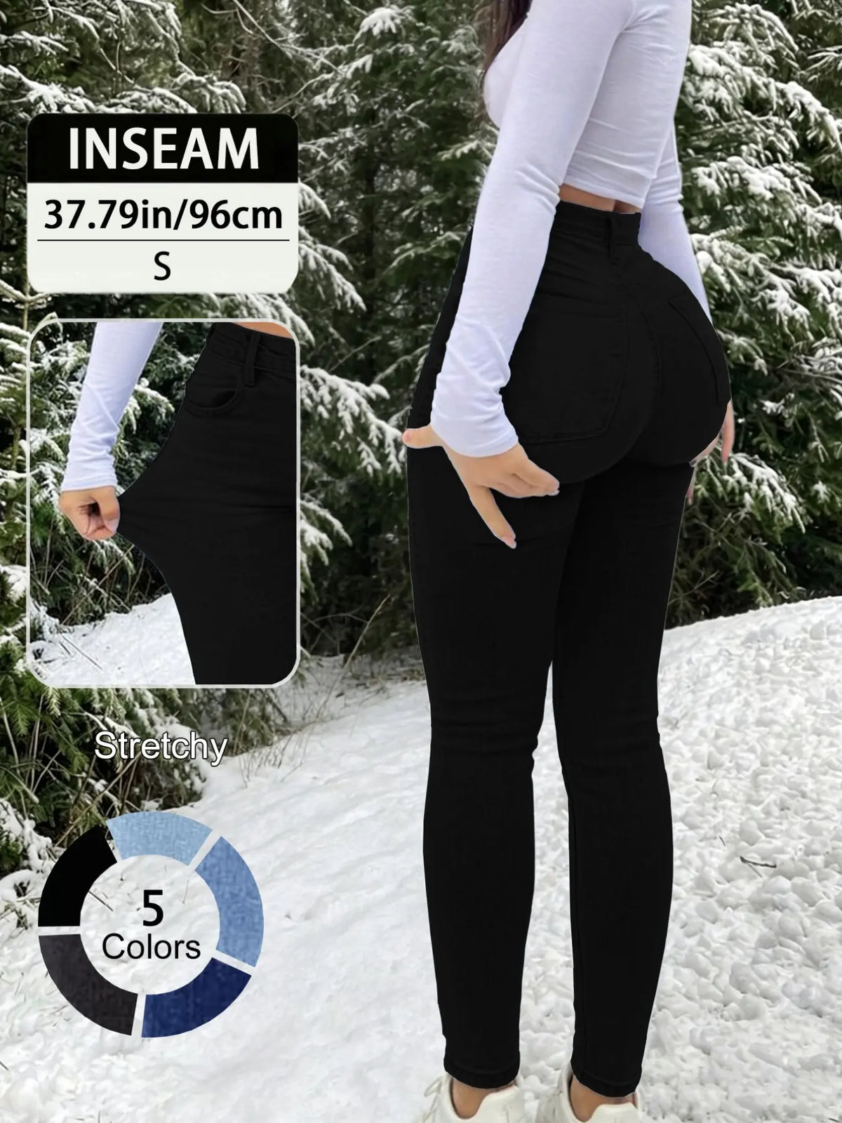 20789# New Elegant Casual Slim-Fit High Waist Fitted Long Pants for Women, All-Season Button Fly Trousers, Plain Surface, Unlined