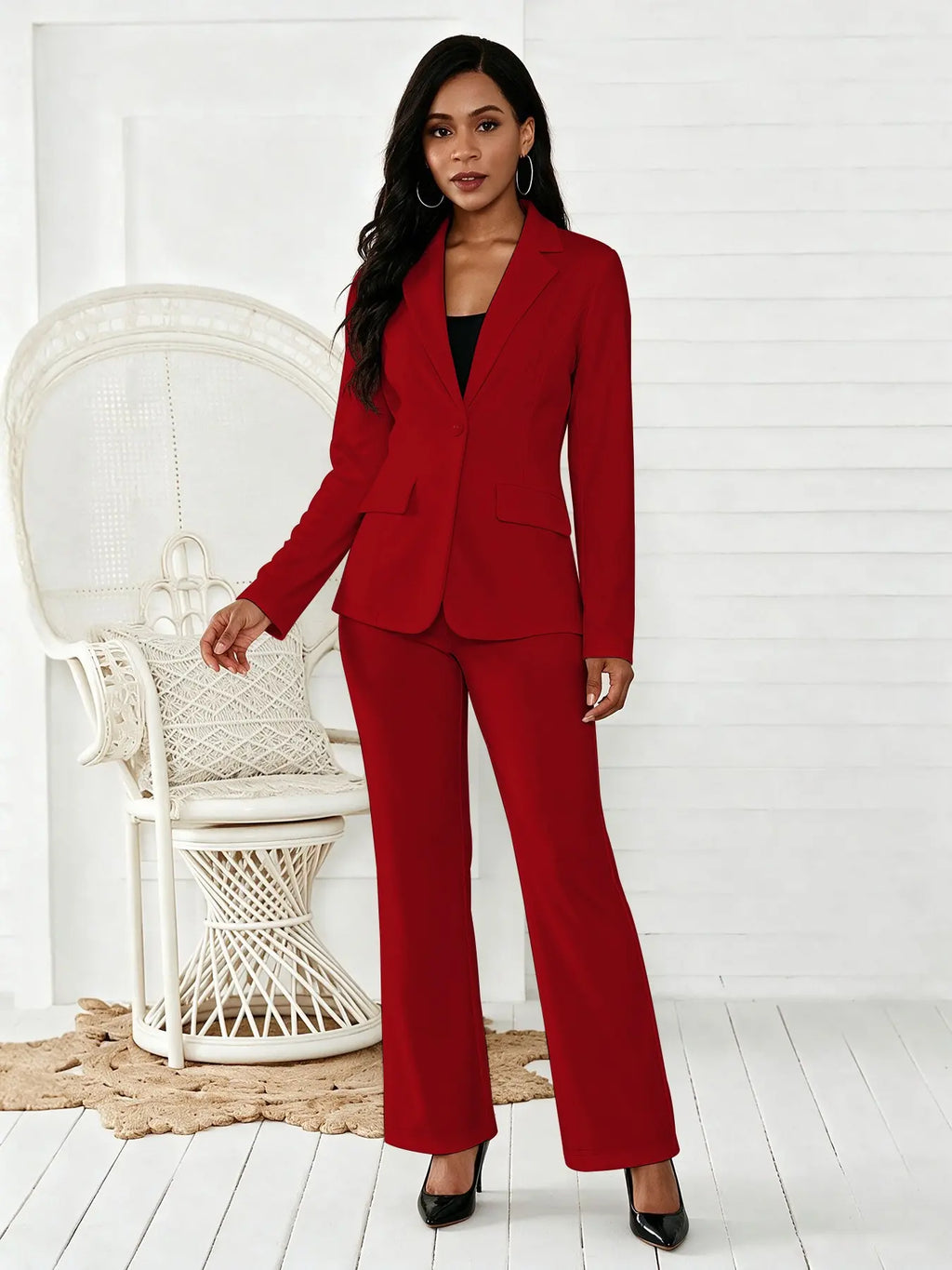 Women's Two-Piece Matching Set, Pants Set Outfit, Plain Button Lapel Fitted Blazer & Suit Pants, Business Casual Long Sleeve Outerwear & Trousers for Daily Outdoor Wear, All Seasons, Essential Business Attire, Work Casual Blazers, Corporate Attire