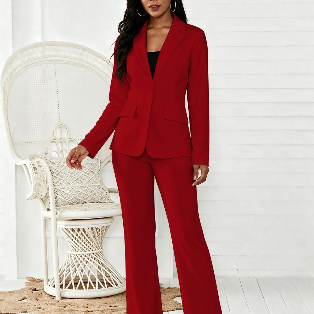 Women's Two-Piece Matching Set, Pants Set Outfit, Plain Button Lapel Fitted Blazer & Suit Pants, Business Casual Long Sleeve Outerwear & Trousers for Daily Outdoor Wear, All Seasons, Essential Business Attire, Work Casual Blazers, Corporate Attire