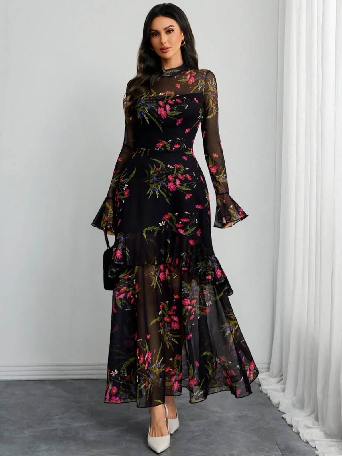 Women's Floral Print Chic Dress, Elegant Gothic Long Sleeve Dress for Party Holiday Wedding Guest, Ladies Clothes for All Seasons #GLOBAL PICKS