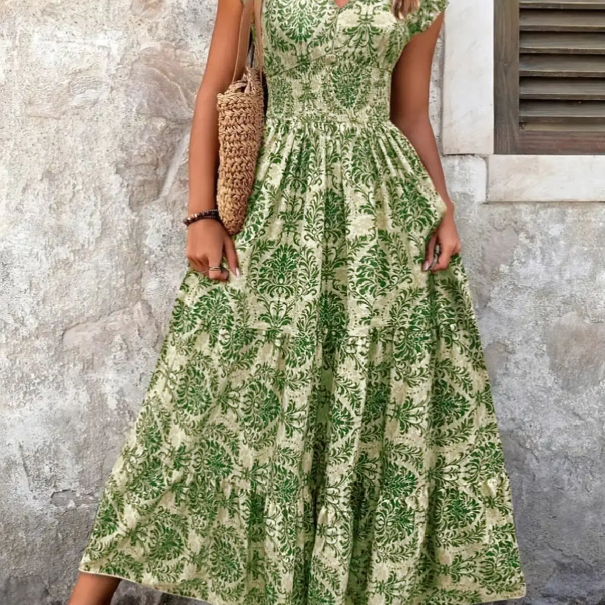 Boho Floral Maxi Dress | Floral Prints Dress | V Neck | Smocked Waist | Flowy Ruffle Hem | Women Summer Vacation Outfits | Ruffled |
