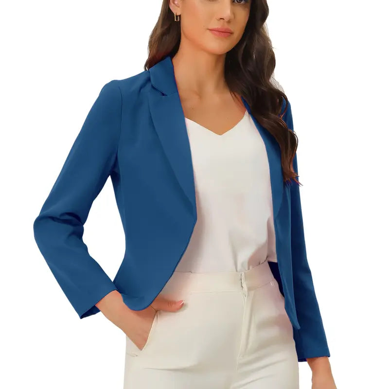 INSPIRE CHIC Open Front Business Casual Crop Suit Blazer Jacket