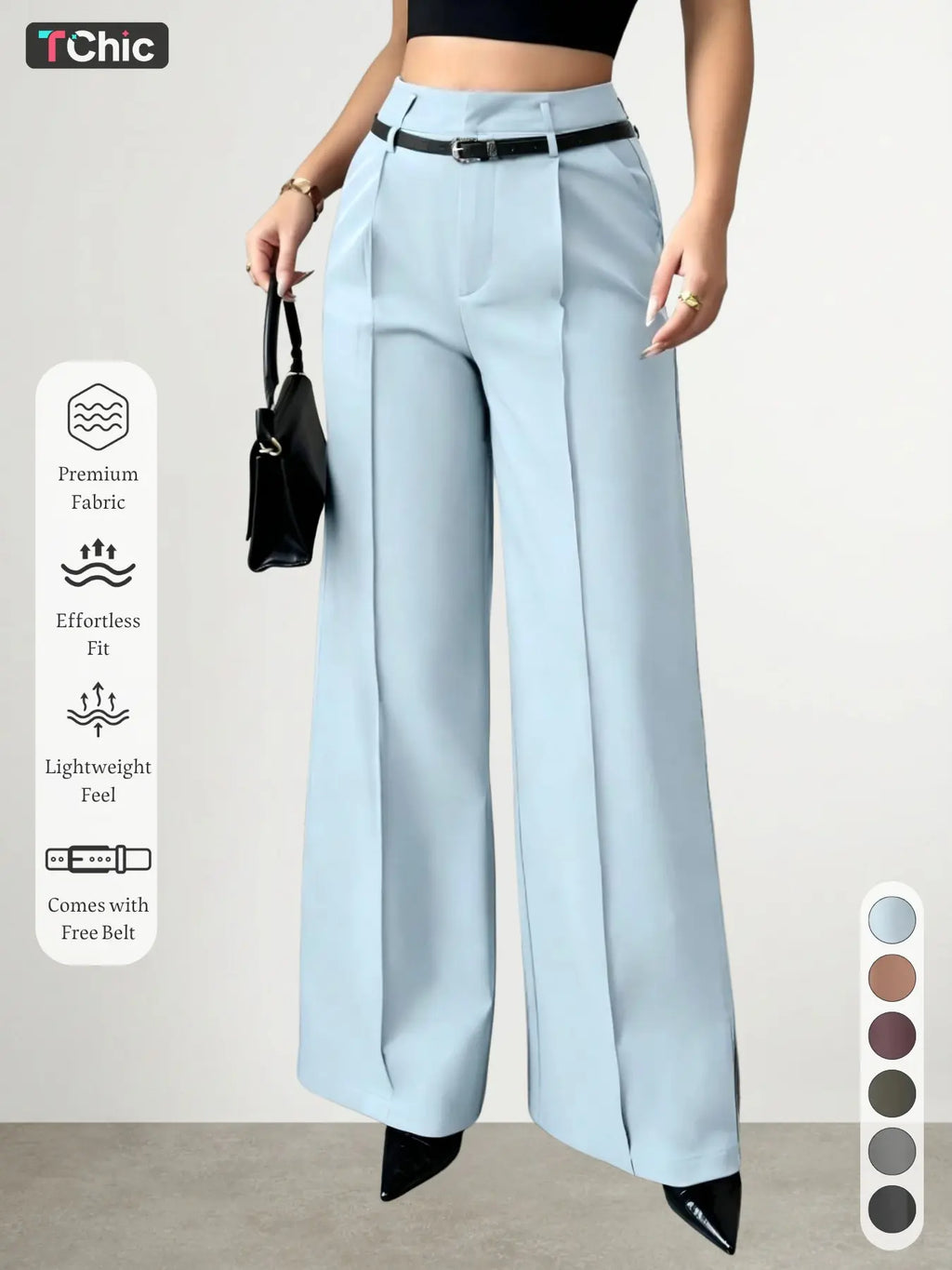 New Women's High-Waisted Wide-Leg Suit Pants Pleated Design with Belt, Casual Elegant Comfortable Fit Style for Daily Commute