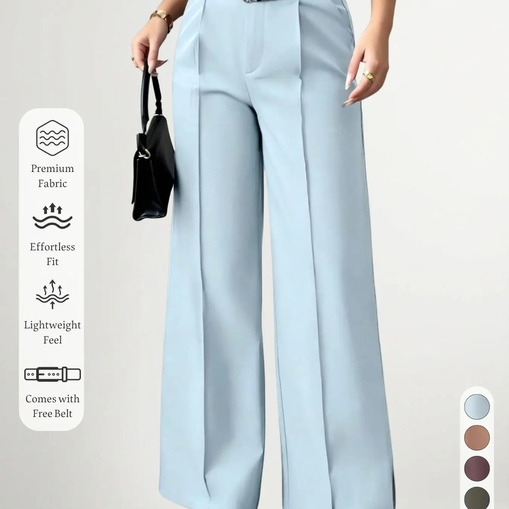 New Women's High-Waisted Wide-Leg Suit Pants Pleated Design with Belt, Casual Elegant Comfortable Fit Style for Daily Commute