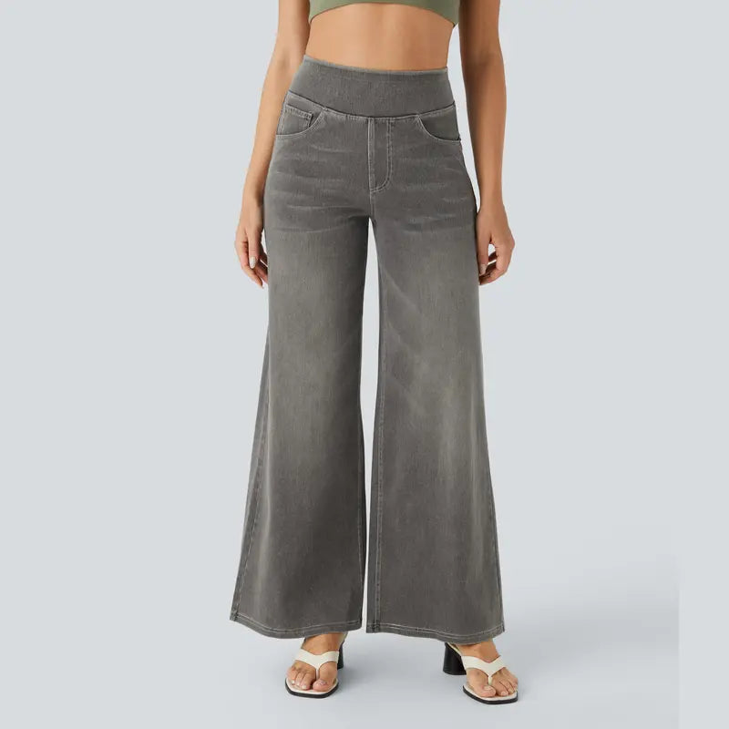 Halara Flex™ High Waisted Pockets Baggy Wide Leg Washed Casual Jeans