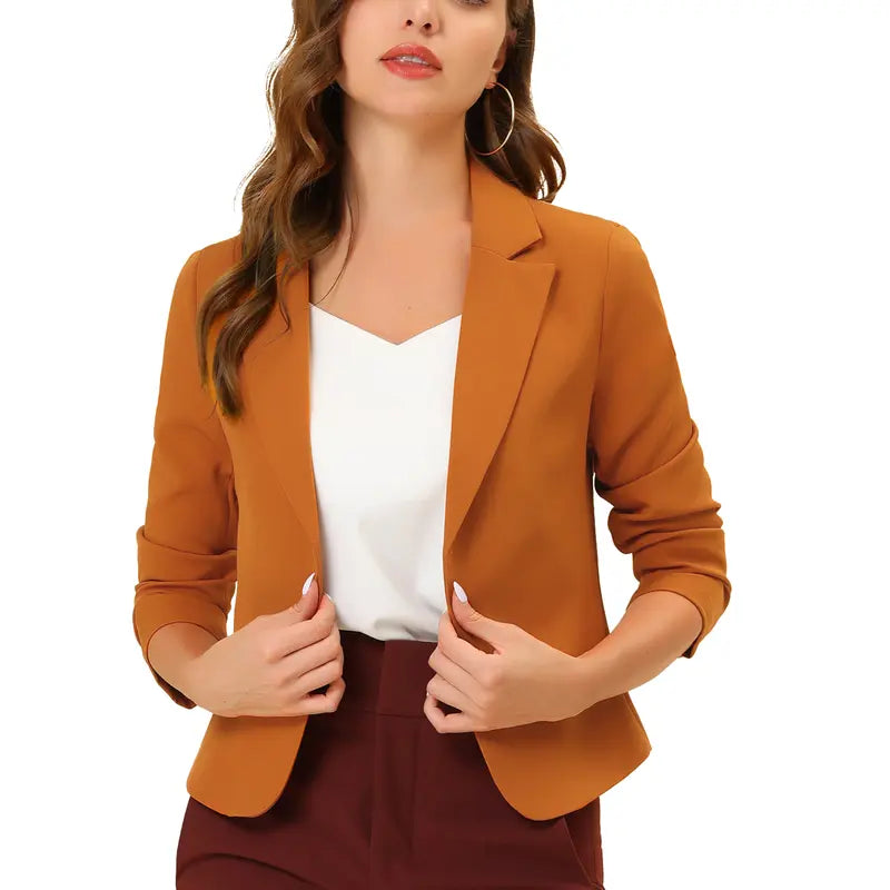INSPIRE CHIC Open Front Business Casual Crop Suit Blazer Jacket