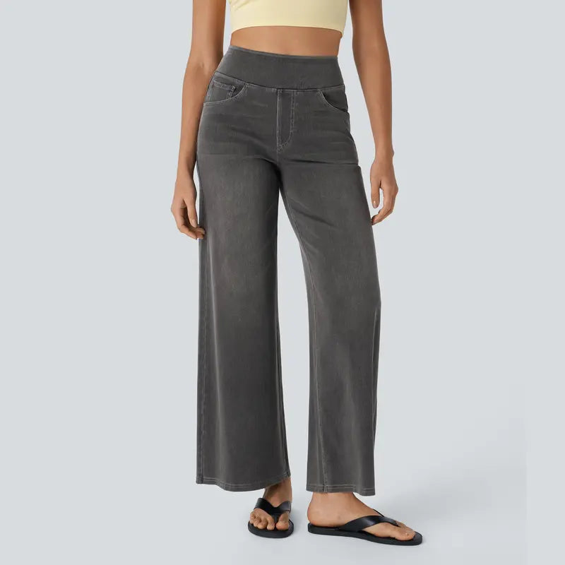 Halara Flex™ High Waisted Pockets Baggy Wide Leg Washed Casual Jeans