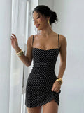 Sexy Stylish Comfortable Polka Dot Backless Spaghetti Strap Dress, Women's Fashion Casual Chic Trendy Dress Sleeveless Fitted Wear for All Seasons, Womenswear