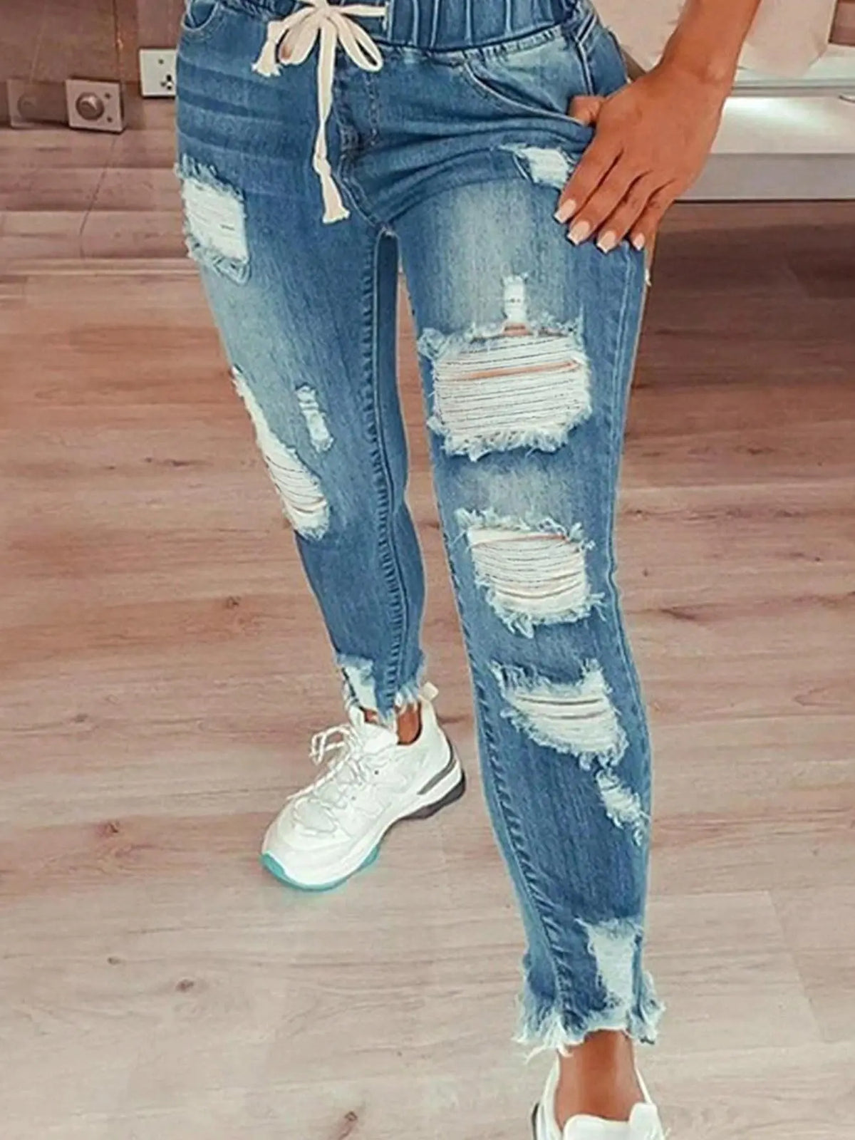 Plus Size Solid Color Basic High Waist Ripped Denim Jeans, Casual Streetwear Fashion for Daily Outdoor Wear, Women's Plus Size Clothing for Summer, Jeans High Waisted, Jeans Distressed, Basic Plain Jeans