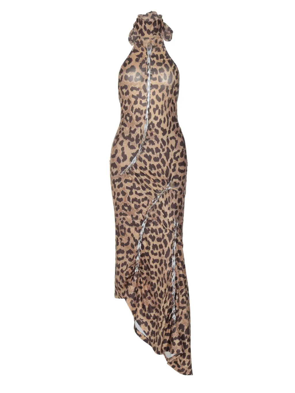Women's Leopard Print Backless Halter Neck Cut Out Dress, Fashion Casual Sleeveless Dress for Party Club Dating Wear, Ladies Clothes for All Seasons, Backless Cocktail Dress