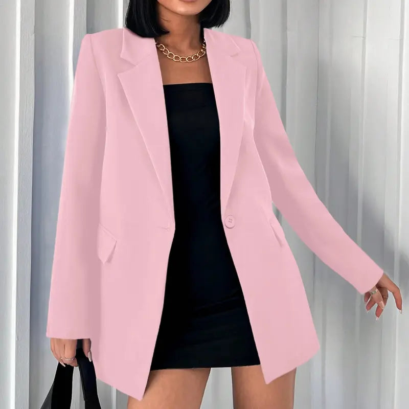 Women's Minimalist Slim-Fitted Longsleeve Lapel Button Blazer Suit - High-Quality Polyester Essential Simple Work Clothes Women, Black/White Office Work Clothes for Corporate Wear