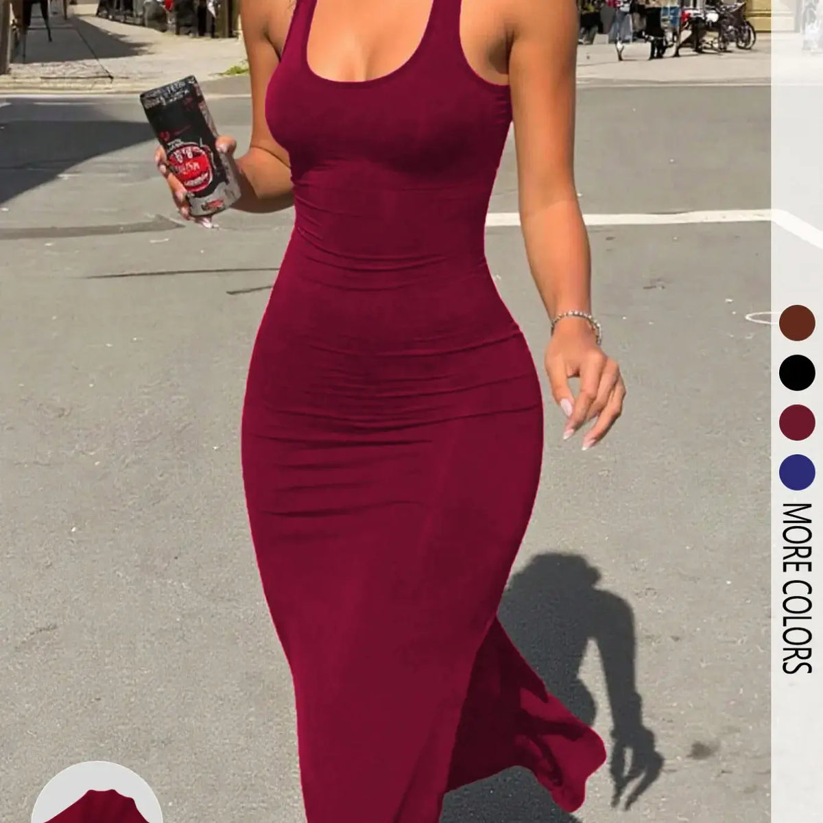 Women's Elegant Minimalist Solid-Color Beach Party Dress, Fashion Chic Stylish Sleeveless Slim Maxi Bodycon Long Dress for Casual Wear, Comfortable Summer Womenswear