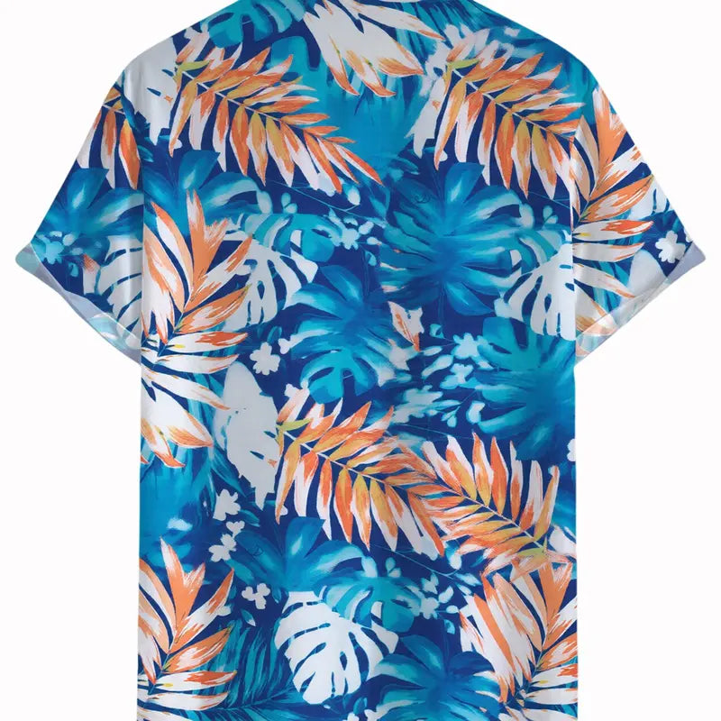 Hawaii Vacation Couple Outfit for Beach Colorblock Tropical Monstera Leaf Print Pocket Off the Shoulder Romper and Shirt Set Womenswear