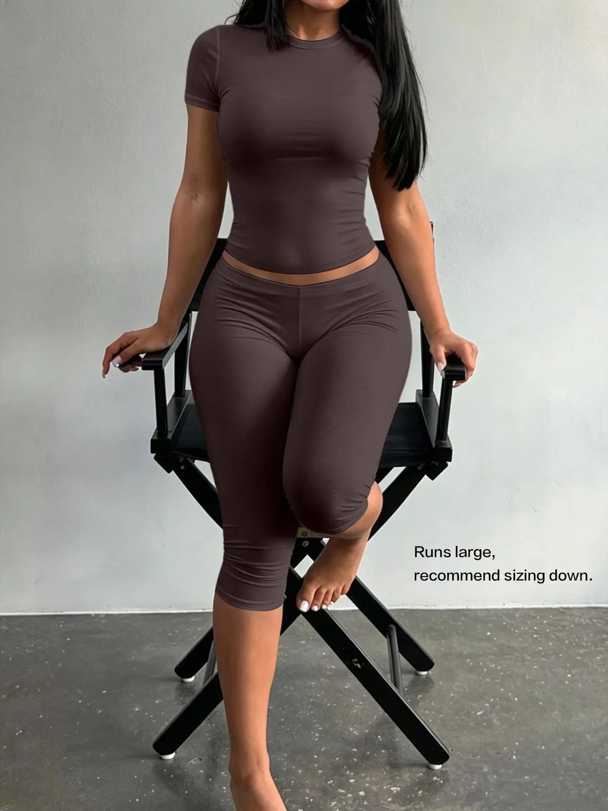 Lw Home Basic Soft Solid Color Casual Slim-Fit Suit, Perfect for Home Wear, Back To School，Ideal for All Seasons, Comfortable Short Sleeve Pants Set, Two Piece Set Women