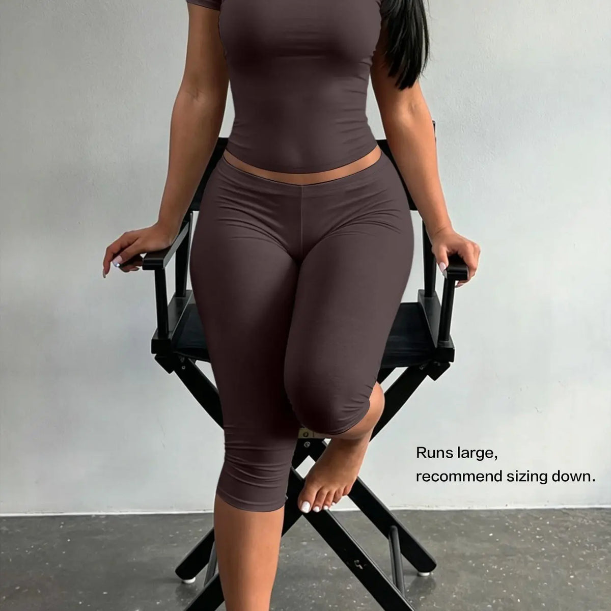 Lw Home Basic Soft Solid Color Casual Slim-Fit Suit, Perfect for Home Wear, Back To School，Ideal for All Seasons, Comfortable Short Sleeve Pants Set, Two Piece Set Women