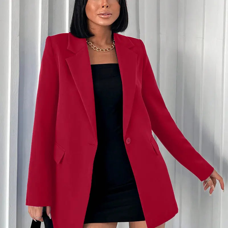 Women's Minimalist Slim-Fitted Longsleeve Lapel Button Blazer Suit - High-Quality Polyester Essential Simple Work Clothes Women, Black/White Office Work Clothes for Corporate Wear