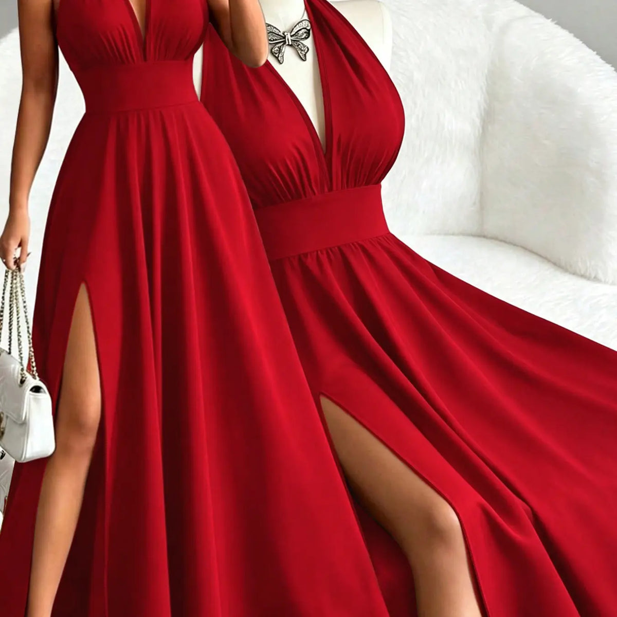 Printed Halter Long Dress, Deep V Neck Split Dress, Vintage Style, Sleeveless Backless, Beach Vacation, Summer New Arrival, Ff2608, Summer Dresses