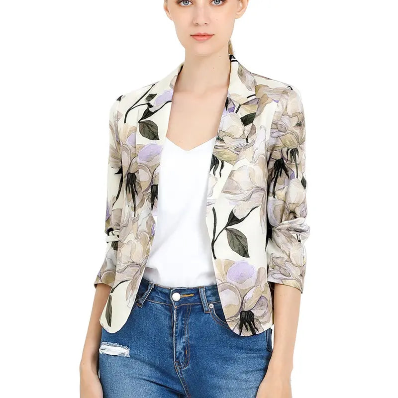 INSPIRE CHIC Open Front Business Casual Crop Suit Blazer Jacket