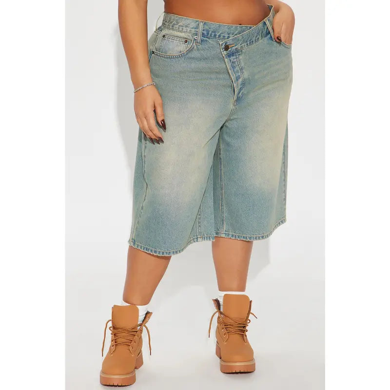 Take Whats Mine Crossover Denim Jorts - Vintage Wash