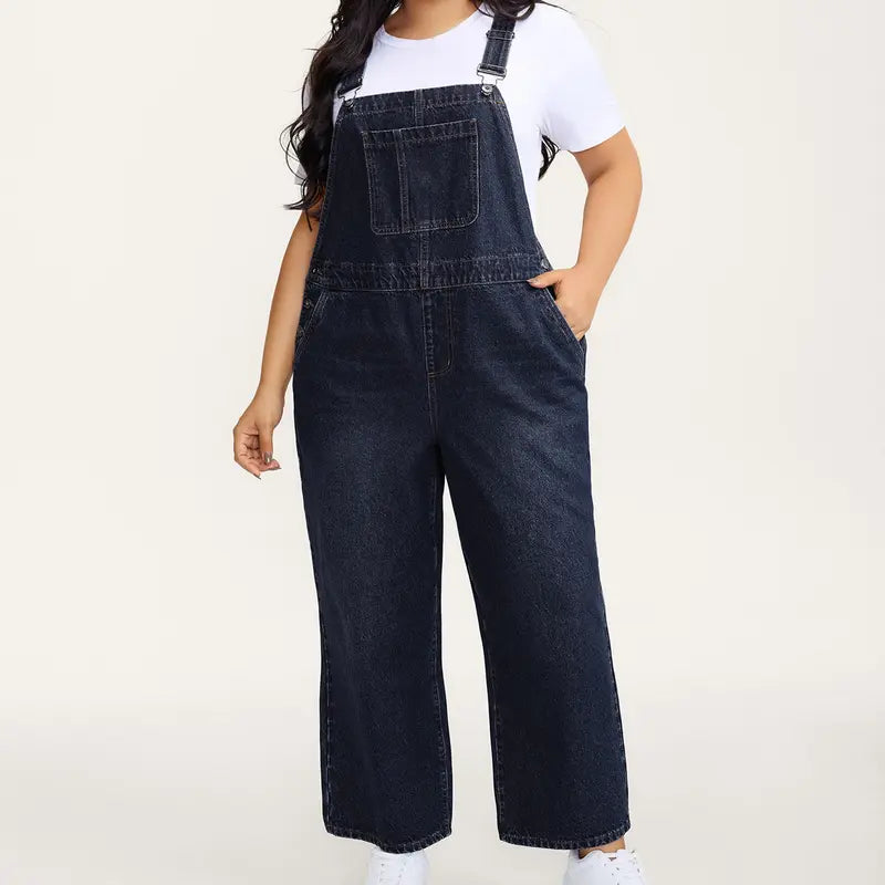 Plus Size Denim Overalls For Women [M-6X] - Loose Fit Casual Jumpsuit With Adjustable Straps, Pockets, Comfy Curvy Everyday Outfit, Fabric, Fashion Apparel，SohoChic