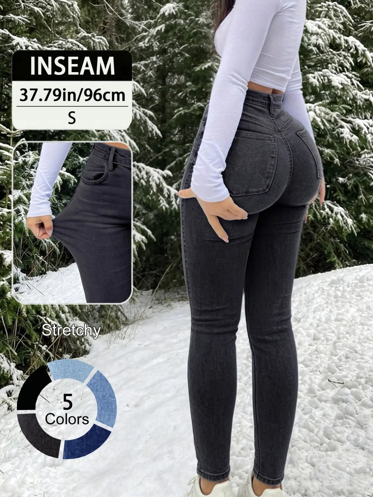 20789# New Elegant Casual Slim-Fit High Waist Fitted Long Pants for Women, All-Season Button Fly Trousers, Plain Surface, Unlined
