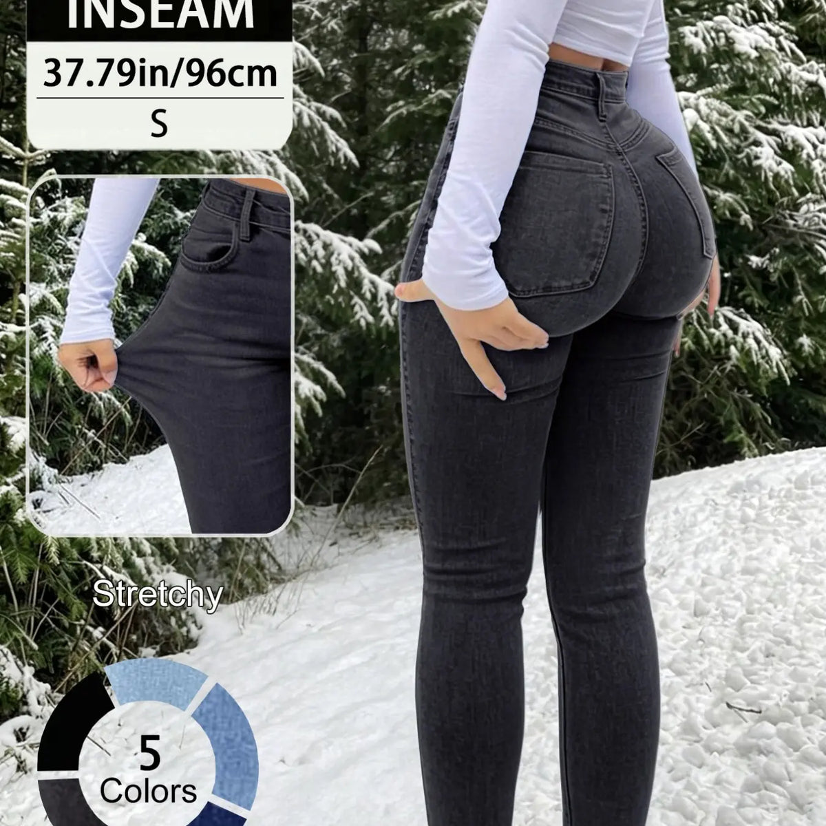 20789# New Elegant Casual Slim-Fit High Waist Fitted Long Pants for Women, All-Season Button Fly Trousers, Plain Surface, Unlined