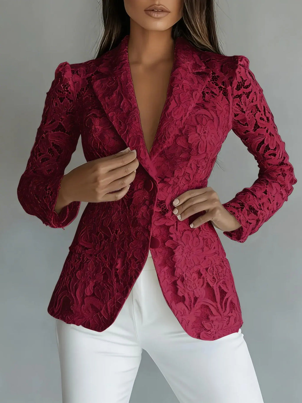 Lace Suit Jacket for Women, Spring Summer Lapel Two Button Waistcoat, Elegant Chic Aesthetic Style Slim-Fitting Long Sleeve Outerwear for All Seasons