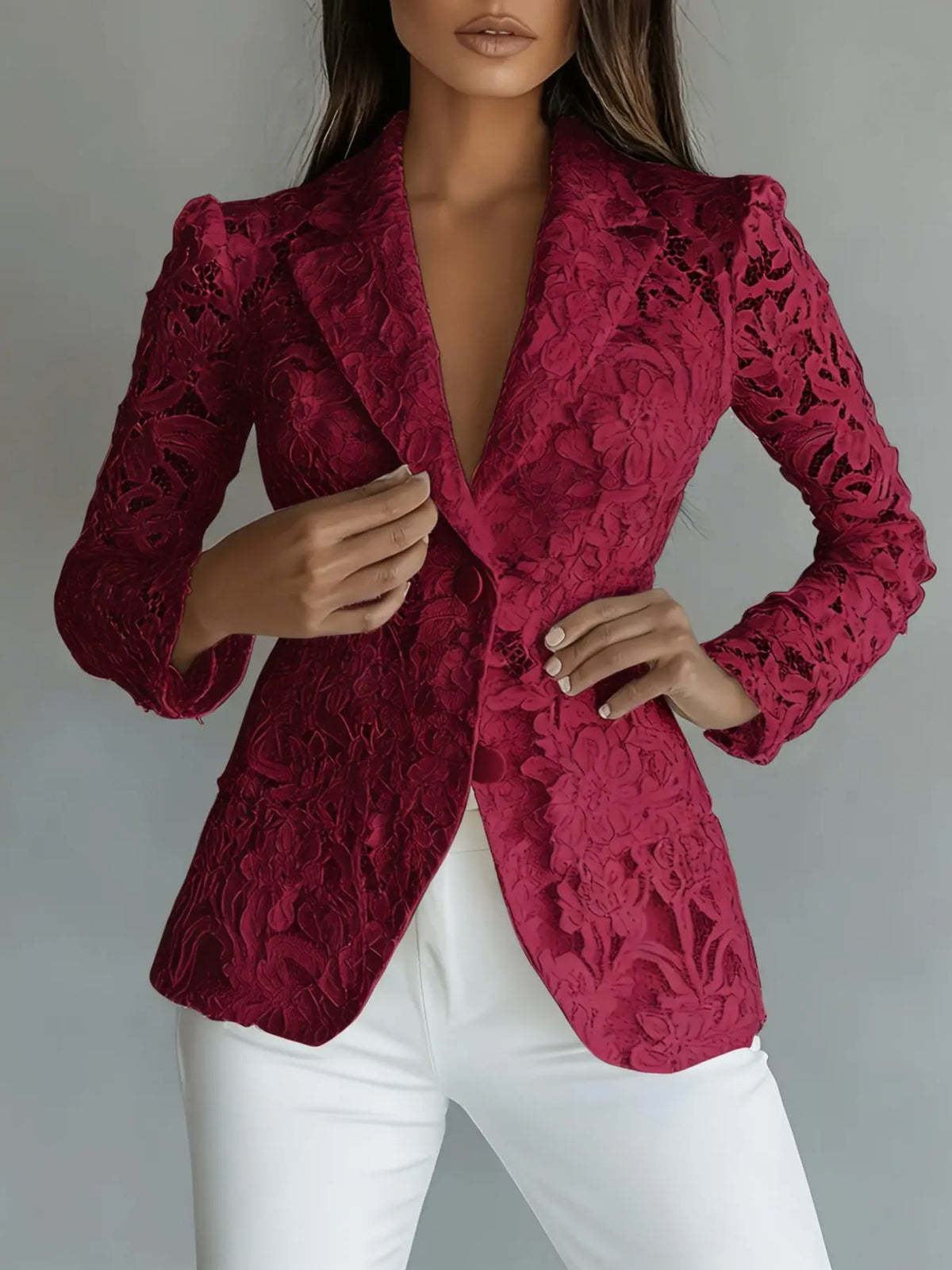 Lace Suit Jacket for Women, Spring Summer Lapel Two Button Waistcoat, Elegant Chic Aesthetic Style Slim-Fitting Long Sleeve Outerwear for All Seasons