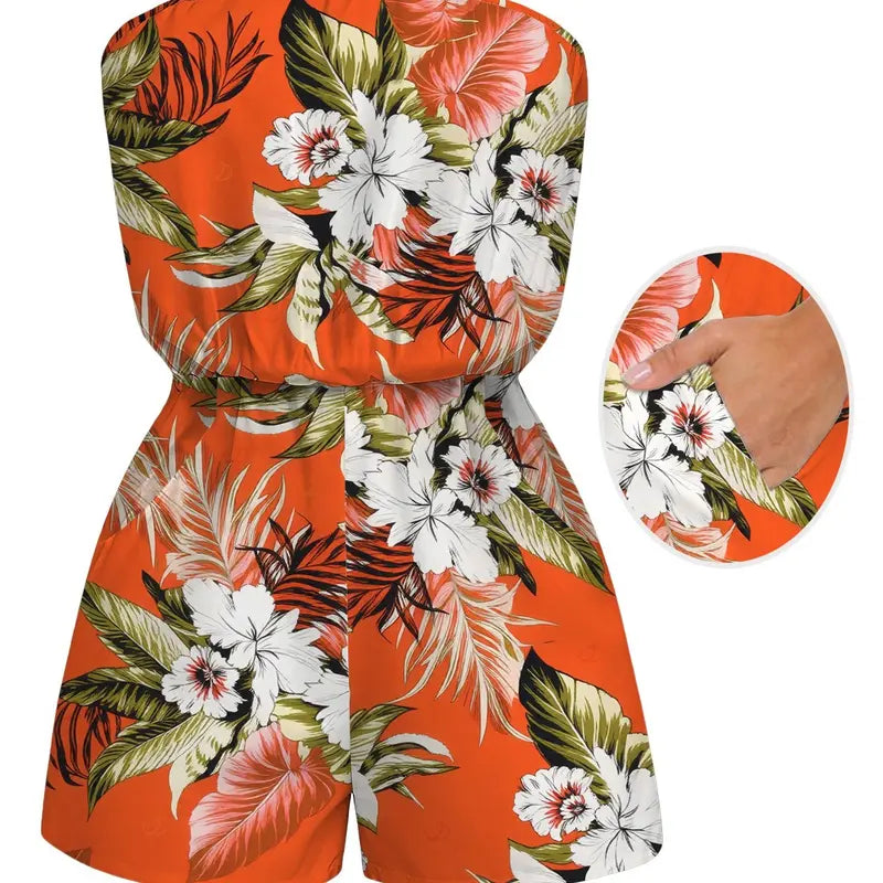 Hawaii Vacation Couple Outfit for Beach Colorblock Tropical Monstera Leaf Print Pocket Off the Shoulder Romper and Shirt Set Womenswear
