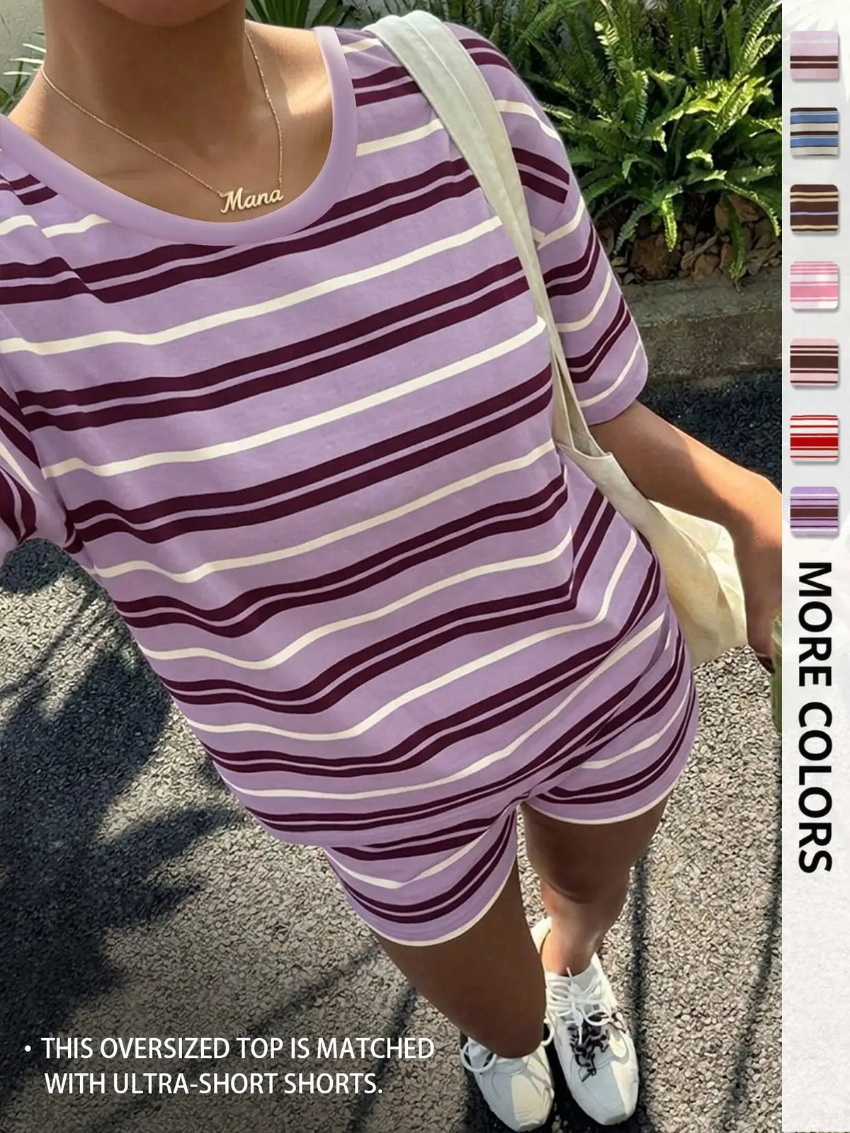 Women's Casual Striped Print Loose-Fit Set, Two Piece Outfit, Summer Wear, Vintage, American Retro Street Style, Perfect for Vacation and All-Day Home Wear, Fashion