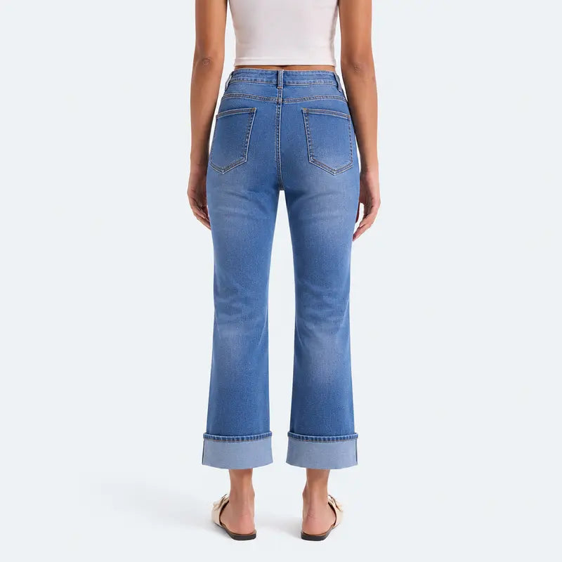 FireSwan 2026 New Vintage-Washed Women's Jeans - Ripped Frayed Design, Slightly Flared Slim Fit, Basic Everyday Outfits Fabric, Casual Leg Bottoms for Spring/Summer/Fall