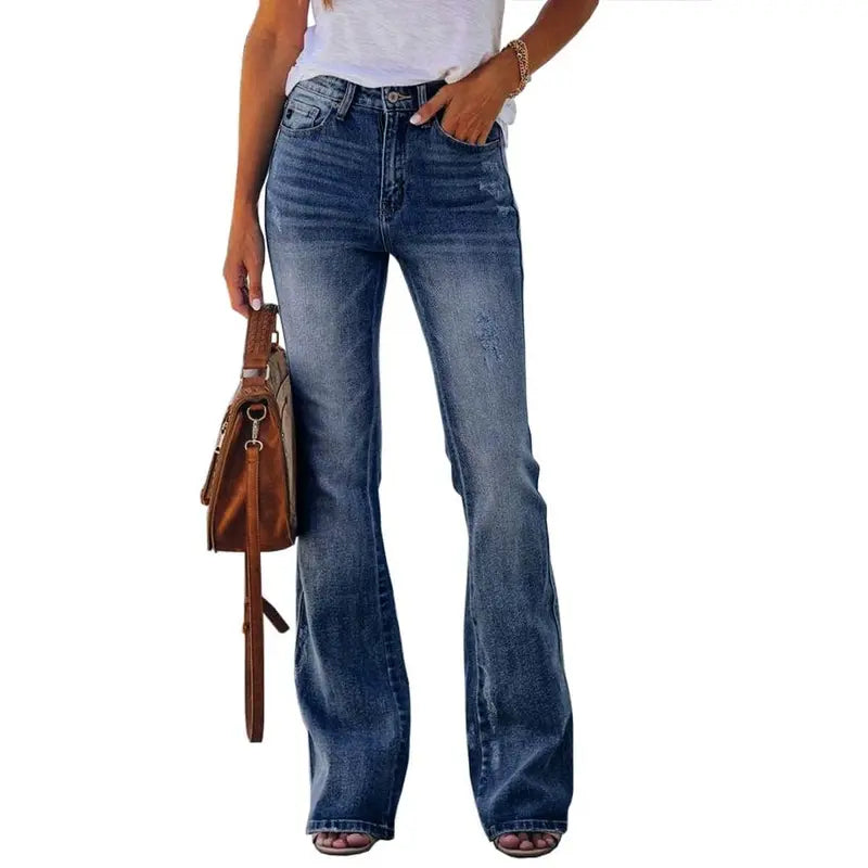 Flowyair Women's High-Waisted Stretch Denim Bottoms - Minimalist Basic Fitted Flare, Boyfriend, Bootcut Jeans for Summer Outfits, Vacation Wear