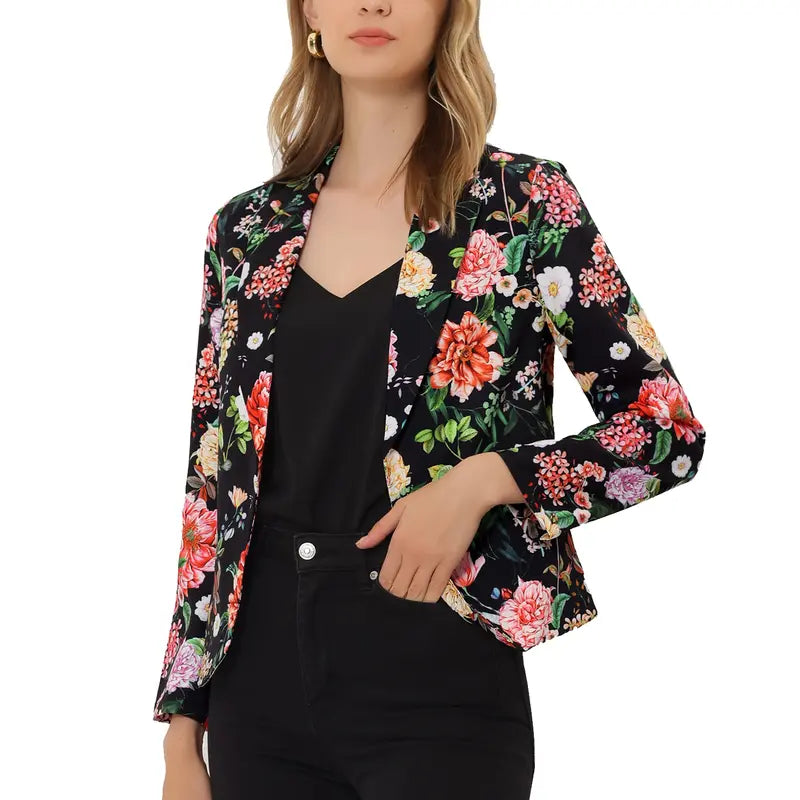 INSPIRE CHIC Open Front Business Casual Crop Suit Blazer Jacket