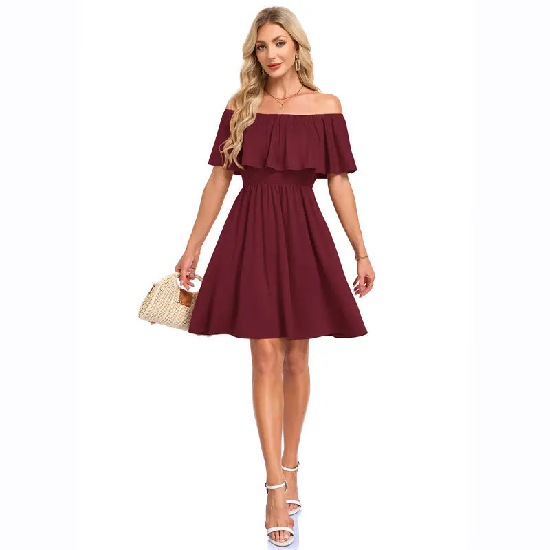 AUSELILY Women's Off the Shoulder Mini Dress - Floral Print, Casual Style, Summer Wear, Womenswear