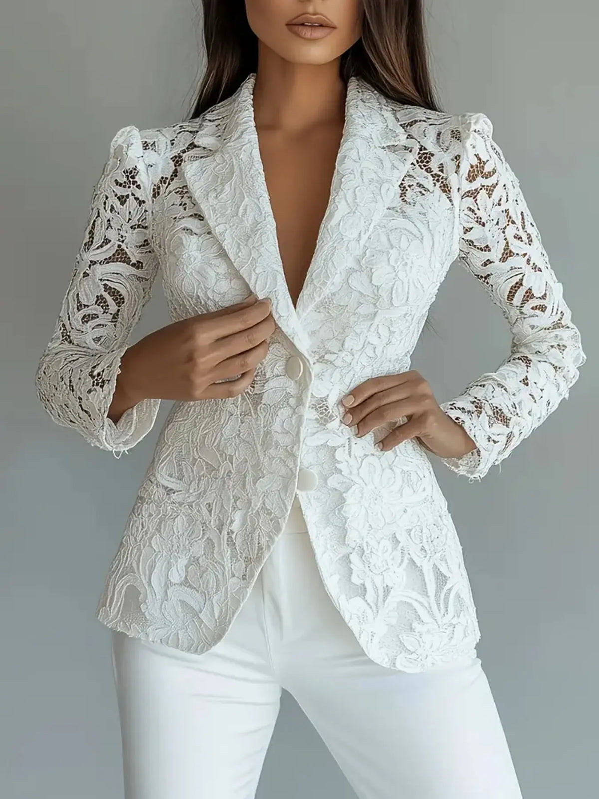 Lace Suit Jacket for Women, Spring Summer Lapel Two Button Waistcoat, Elegant Chic Aesthetic Style Slim-Fitting Long Sleeve Outerwear for All Seasons