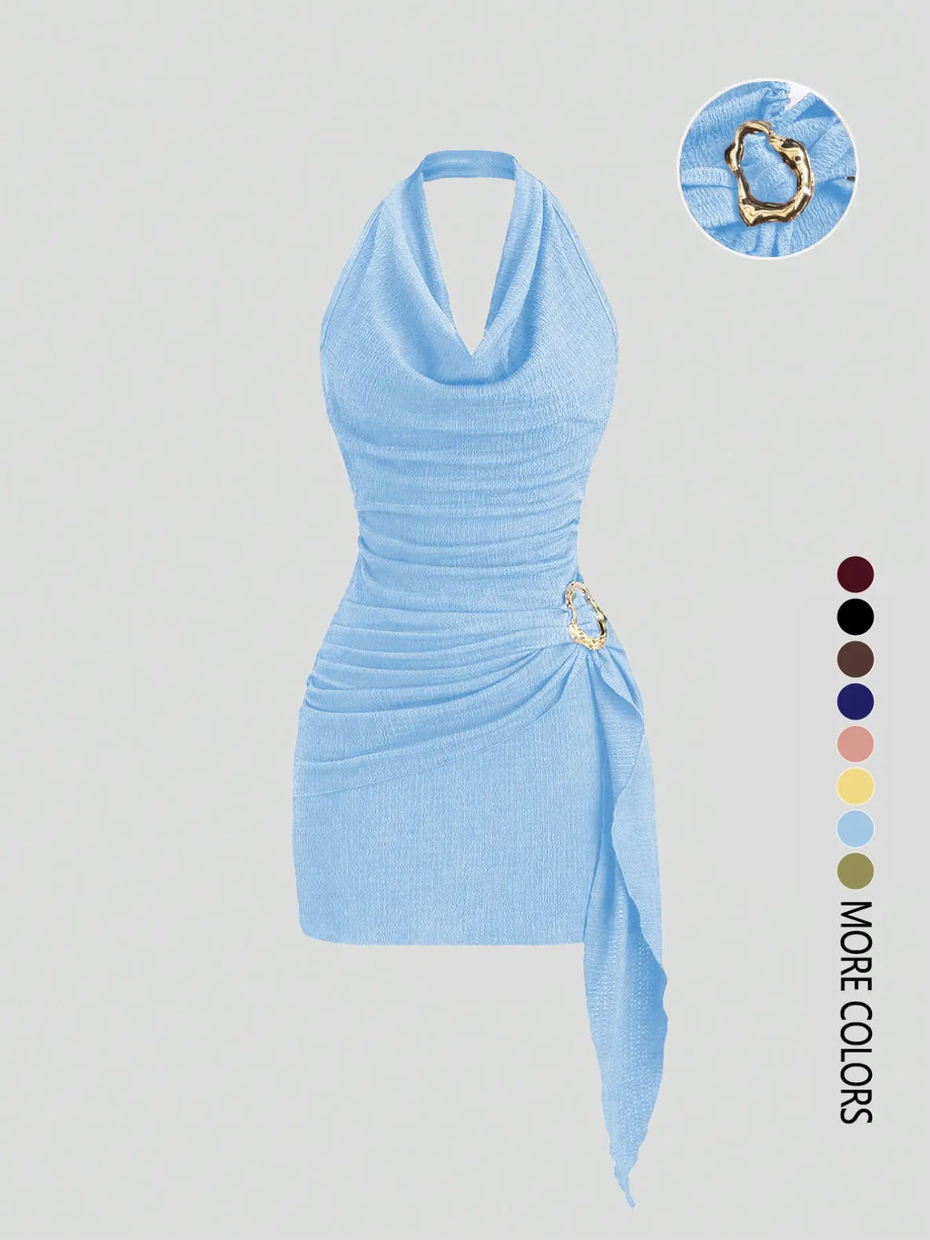 Women's Fashion Solid Color Ruched Halter Fit Dress, Casual Office Wear, Elegant Backless Design, Perfect for Daily Wear, Stylish, Chic and Comfortable Dress, Backless Slim Dress