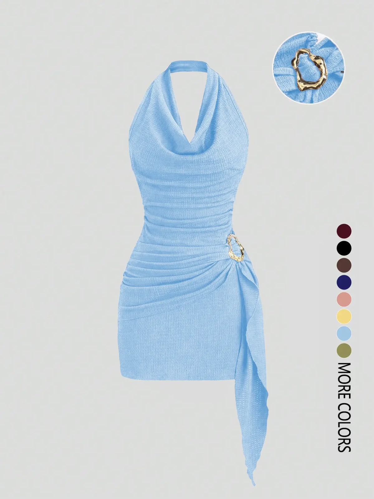 Women's Fashion Solid Color Ruched Halter Fit Dress, Casual Office Wear, Elegant Backless Design, Perfect for Daily Wear, Stylish, Chic and Comfortable Dress, Backless Slim Dress