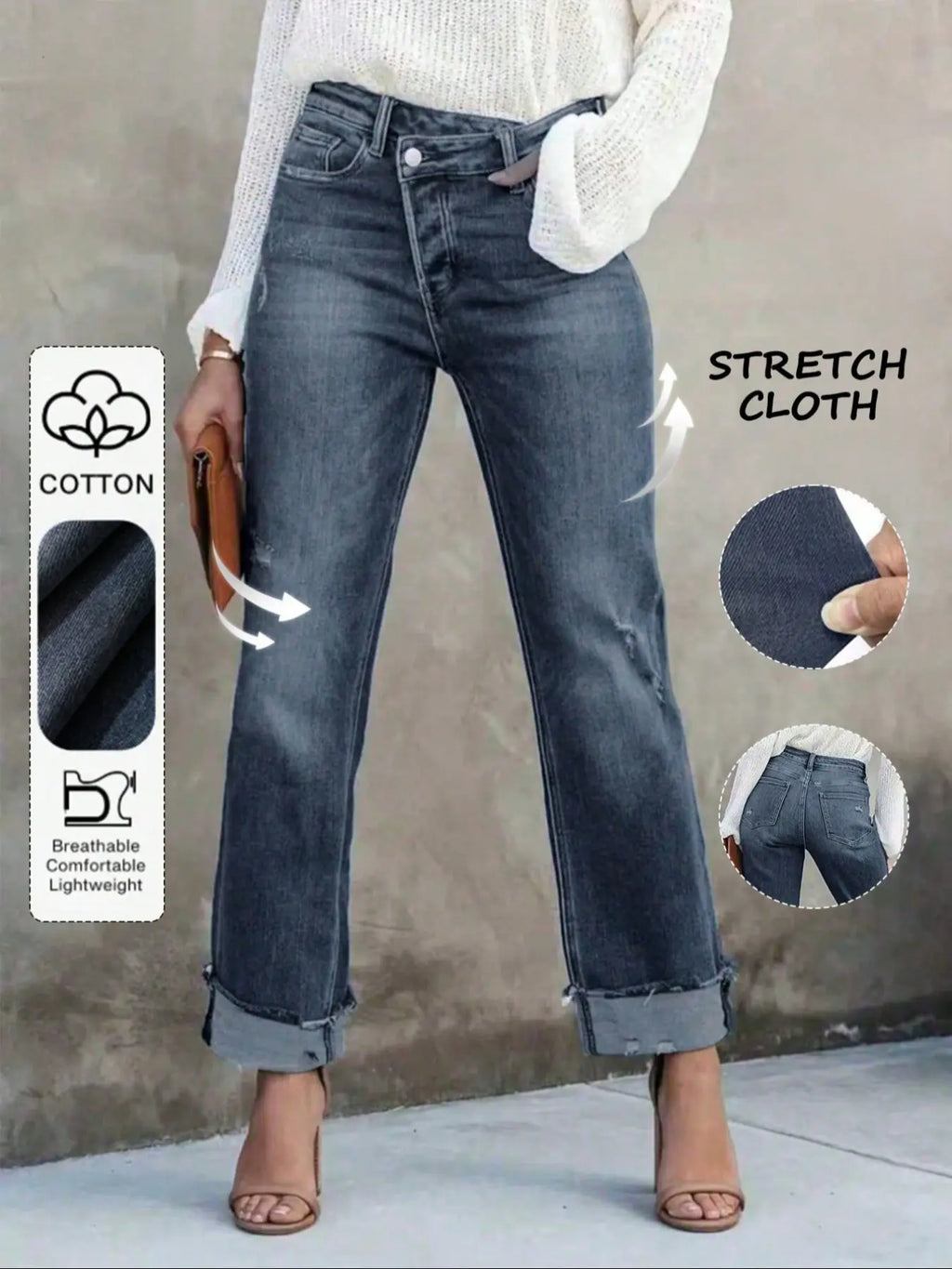 Women's Solid Color Jeans, Casual Comfy Denim Pants for Daily Wear, Ladies Bottoms for All Seasons, Casual Fitted Jeans