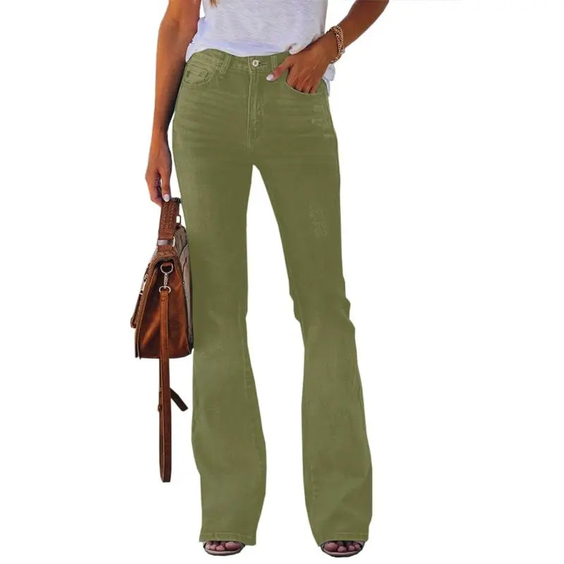 Flowyair Women's High-Waisted Stretch Denim Bottoms - Minimalist Basic Fitted Flare, Boyfriend, Bootcut Jeans for Summer Outfits, Vacation Wear