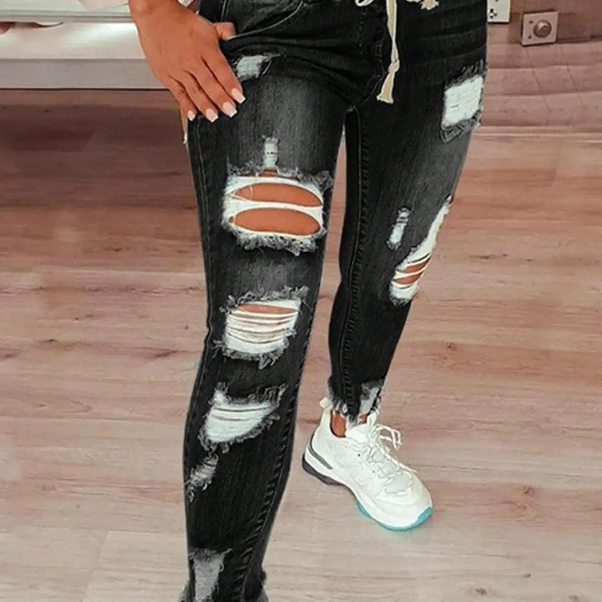 Plus Size Solid Color Basic High Waist Ripped Denim Jeans, Casual Streetwear Fashion for Daily Outdoor Wear, Women's Plus Size Clothing for Summer, Jeans High Waisted, Jeans Distressed, Basic Plain Jeans