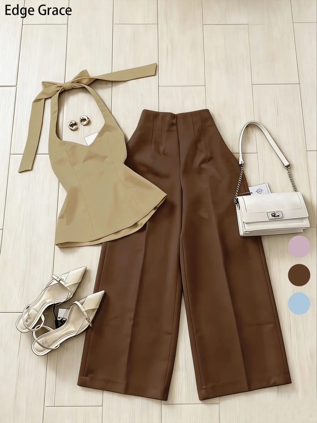 2026 New Women's Casual Halter Neck Sleeveless Top & Long Pants Two-Piece Set, Summer Matching Sets, Fashionable Ladies' Clothing, No Accessories Included