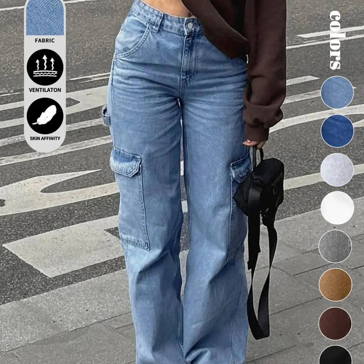 Teen Girl Denim Cargo Pants with Pockets, Loose Legged Pants, Trendy & Comfortable Casual Design, Ideal for Daily Wear & Outdoor Adventures, Cargo Jeans