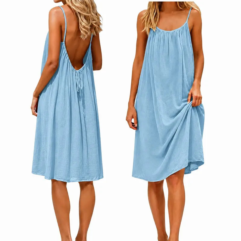 Women’s Backless Maxi Dress Spaghetti Strap Loose Flowy Summer Beach Vacation Dress