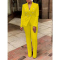 Women's Fitted 2-Piece Blazer Trouser Set - Basic Elegant Solid Corporate Suit with High-Waisted Button Pants for Office Wear, Including Women 2 Piece Sets Options
