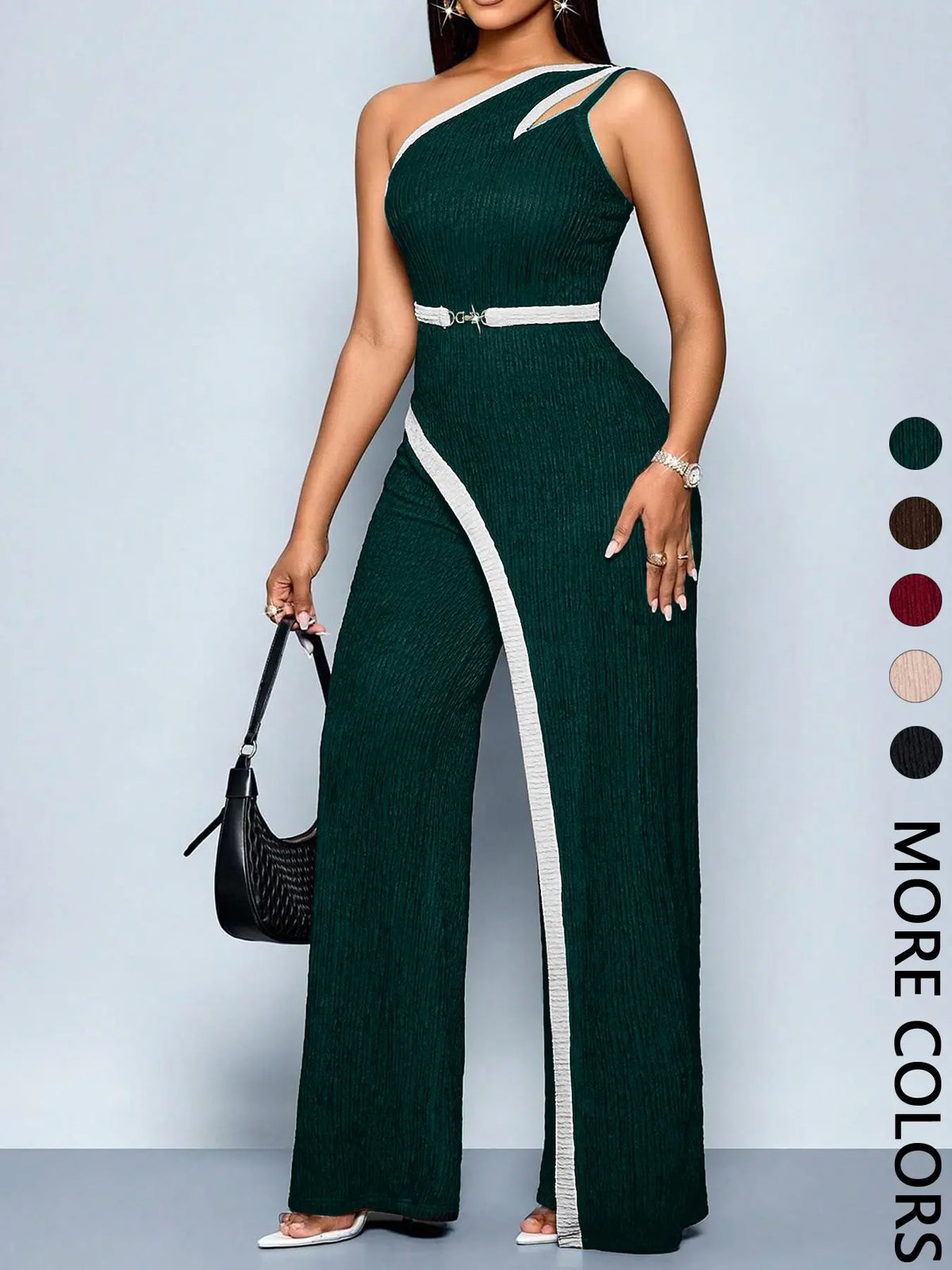 Women's Chic Comfortable Fit Asymmetrical Jumpsuit, Stylish One Shoulder Sleeveless Cut Out Wide Leg Jumpsuit, Perfect for Casual Wear, Cutout, Casual Fashion Jumpsuit