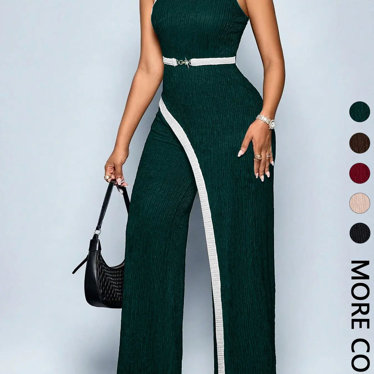Women's Chic Comfortable Fit Asymmetrical Jumpsuit, Stylish One Shoulder Sleeveless Cut Out Wide Leg Jumpsuit, Perfect for Casual Wear, Cutout, Casual Fashion Jumpsuit