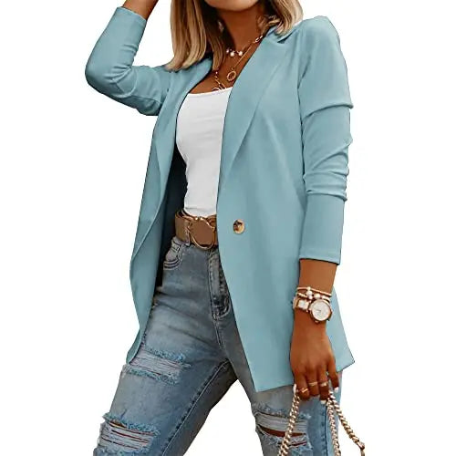 Imily Bela Womens Casual Long Sleeve Blazers Solid Color Knit Blazer Work Office Open Front/Button Down Blazer Jacket Formal Essential